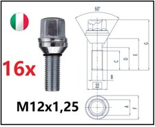 kit 16 bulloni flottanti AUTOCENTRANTI M12x1.25 L 28mm Fiat 4x98 4x100 LANCIA