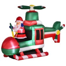 HOMCOM Babbo Natale Gonfiabile su Elicottero 107cm 4 Luci Gonfiatore da Esterno