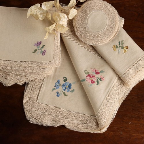 Set tavola lino ricami - set,