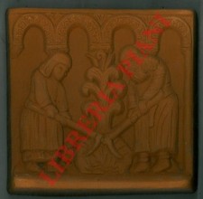 Oggetti vari - Mattonella in terracotta : due contadini zappano.