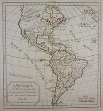 CARTE ANCIENNE AMERIQUE / AMERIKA North South VAUGONDY DELAMARCHE GRAVURE 1794
