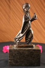 Giovane arabo con le sue bevande, statua in bronzo di Preiss scultura art deco cera perduta