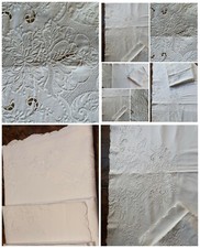 Set COMPLETO LETTO ? LENZUOLO sopra FEDERE cotone RICAMO A MANO vintage 2 piazz