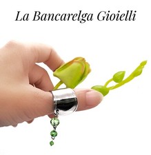 Anello artigianale fascia con cristalli,da forchetta acciaio.Mis19. Fork ring