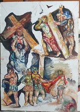 Dipinto a Olio Su Cartone  Preparato  di BISSANTI  Studio Bozzetti Via Crucis
