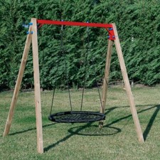 Altalena in legno Deluxe con 1 cesto in corda nero PP da giardino per bambini