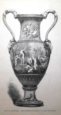 Stampa antica VASO IN PORCELLANA di MEISSEN Venere e Adone 1867 Antique print
