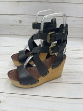 ASH 37 US 6 Vicky Criss Cross Platform Sandals Black Leather Wood Heels Boho