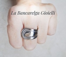 Anello artigianale fascia puntinata,da cucchiaio acciaio inox. Mis14. Spoon ring