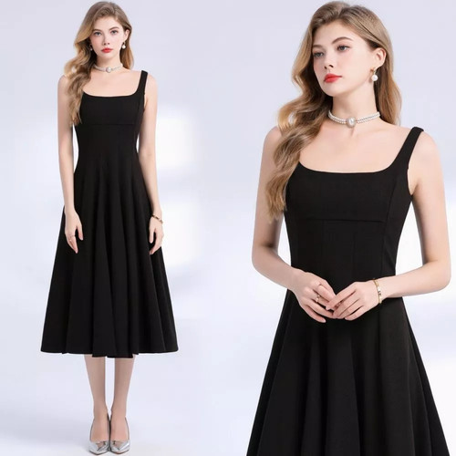 Abito nero elegante longuette - nero,