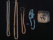 Stock bigiotteria Antica XIX secolo NO perle color oro orecchini perline celeste