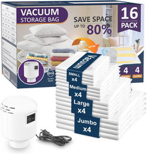 Sacchetti Sottovuoto Vestiti Con Pompa Elettrica, 16 Pezzi (4Jumbo/4 Grande/4 Me