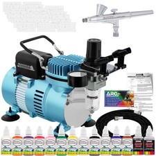 KIT AEROGRAFO NAIL ART-SET-Compressore Aria-Pittura-20pz Stencil Design Doppia Azione