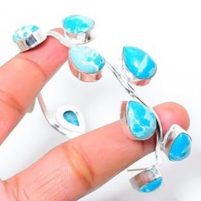 Bracciale etnico fatto a mano in argento 925 con pietre preziose Larimar...