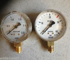 Kit 2 (1+1) Manometri per Regolatore di Gas Acetileno 0-2,5 + 0-40 Filo 1/4 "