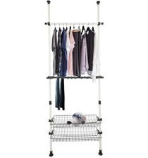 Guardaroba Telescopico Bianco Stender a Ripiani con Barra - 85 x 38 x 103-278 cm