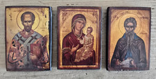 3 Quadri Icone Stampe su Legno Madonna con Bambino San Giovanni, San Crisostomo