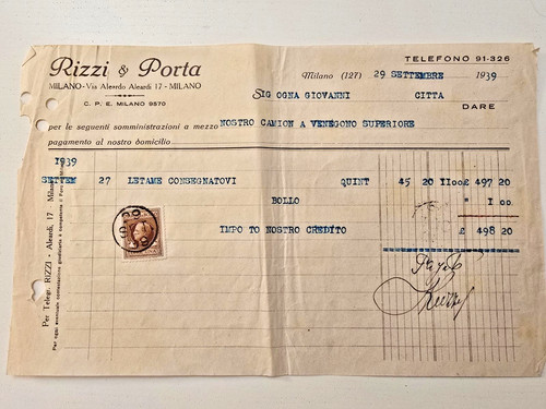 Fattura 1939 rizzi - fattura,