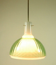 Lampadario 2 Vetri Bianco/Verde Murano Ottone Vintage50 design tipo Stilnovo -AL