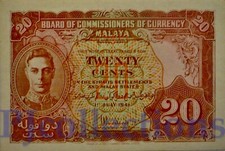 MALAYA 20 CENT 1941 PICK 9a AU