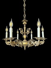 Lampadario medio ottone antico vintage illuminazione plafoniera 6 bracci Ø 23" pollici