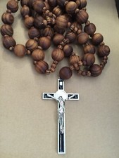 ROSARIO da Parete Gigante Grandi Perline Rosario Legno Naturale Gesù Metallo Croce XL Grande 40"