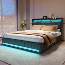 LETTO MATRIMONIALE LED RGB CON CASSETTIERE E MENSOLA 160X200