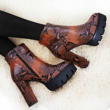 Stivali donna scarpe stivaletti pitonati tacco comodo plateau TOOCOOL KL-780