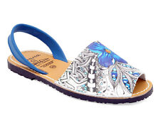 Sandali donna Avarca blu bianco pelle Barca Menorquina sandali bassi aperti