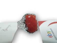 Anello Da DonnA di pietra Corallo rosso in Argento da 925 regolabile e PL Oro BI