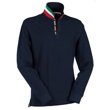 POLO FELPA UOMO TRICOLORE ITALIA LONG TAGLIE FORTI S M L XL XXL XXXL 3XL BLU