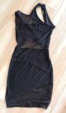 Abito Nero Sexy corto sera elegante tubino vestito cocktail Pizzo Trasparente 