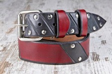 Cintura in pelle  cuoio da uomo donna nera rossa 4 cm con borchie artigianale 