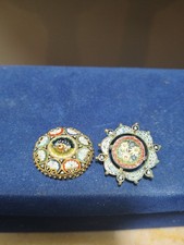 Coppia Antiche Spille Floreali Mini Mosaico In Vetro Colorato 800/900 1 Omaggio
