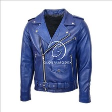 Giacca in pelle uomo blu