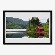 Cornici Legno MDF Foto Poster Cornice Moderna 70x50 Casa di montagna Alberi Lago