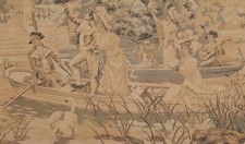 Arazzo ANTICO 800 GRANDE cm.164 LINO Cottone RARO Scena su Lago quadro tappetto