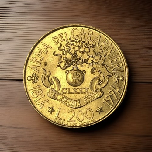 Moneta 200 lire - arma, dei