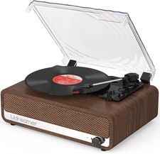 Giradischi Vintage Bluetooth 3 Velocità USB con Altoparlante RCA AUX Design Noce