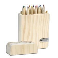 Astuccio in legno con 12 pastelli scatola portapastelli con temperamatite colori