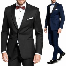 Smoking Uomo Blu Abito Nero Vestito Elegante Slim Fit Cerimonia Sartoriale VEQUE