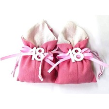 SET 12PZ SACCHETTO ROSA NUMERO 18 ANNI JUTA 10X13CM BOMBONIERA PORTACONFETTI