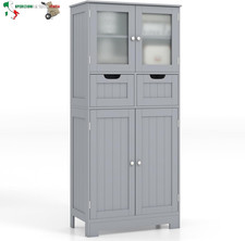 Mobile Bagno con 4 Ante + 2 Cassetti, Armadietto Multifunzione Salvaspazio 60x30