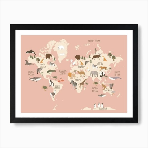 Modern world map with animals - modern,