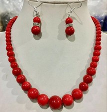 Parure collana orecchini vero corallo rosso naturale con GARANZIA 6-14 mm NUOVA
