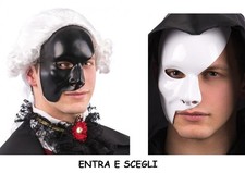 CARNEVALE HALLOWEEN MEZZA MASCHERA FANTASMA DELL'OPERA IN PLASTICA BIANCA O NERA