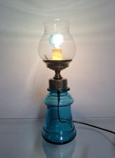 Lampada antica in vetro colorato e ottone lume vintage antiquariato (1)