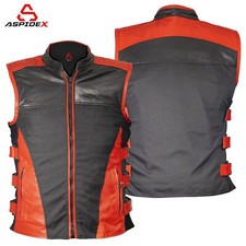 Da Uomo Gilet in vera pelle per motociclista Vintage Stile Harley Nero/rosso 