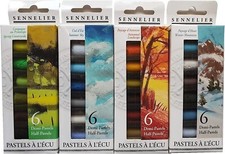 Sennelier 24 Demi Pastels secs, Pastels à l'écu, Paysage 4 saison + 1Estompe