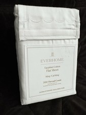 Lenzuolo piatto Everhome cotone egiziano capesante luminoso BIANCO KING/Cal King nuovo con etichette